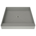 Tile Redi 48x48" Single Curb Shower Base, Center Drain, Polyurethane 4848C-PVC