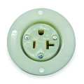 Hubbell Flanged Receptacle, 20 A Amps, 125V AC, Panel Mount, Single Outlet, 5-20R, White HBL5379C