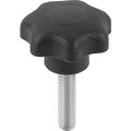 Kipp Star Grip, DIN 6336 Similar, D=3/8-16X40, D1= 50, External Thread, Steel, Black Plastic, Cap Black K0155.4A41X40