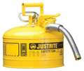 Justrite Type II Safety Can, 1 Gal Capacity, For Use With Diesel, Galvanized Steel, Yellow, Includes Hose 7210220