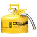 Justrite Type II Safety Can, 2.5 Gal Capacity, For Use With Diesel, Galvanized Steel, Yellow, Includes Hose 7225230