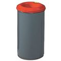 Justrite 55 gal Round Trash Can, Red/Gray, 23 3/4 in Dia, Open Top, Steel 26455