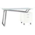 Mayline V-Desk, w/Glass Top, Pedestal, Wht 1001VGW