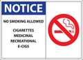 Zing No Smoking Sign, 5" Height, 7" Width, Plastic, Rectangle, English 1842S