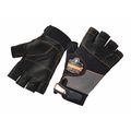 Proflex By Ergodyne Half Finger Mechanics Impact Gloves, 2XL, Black, Breathable Spandex 901