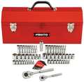 Proto 1/4", 3/8" Drive Socket Set Metric, SAE 63 Pieces 1/8 in to 3/4 in, 5 mm to 18 mm , Full Polish J47163-1A