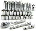 Proto 3/8" Drive Socket Set SAE, Metric 34 Pieces 5/16 in to 7/8 in, 8 mm to 19 mm , Full Polish J52230