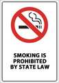Zing No Smoking Sign, State Law, 14 in H, 10" W, Plastic, Rectangle, English, 2880S 2880S