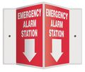 Accuform Emergency Alarm Sign, 12 in Height, 14 in Width, Plastic, V-Shaped, English PSP326