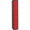 Hallowell Box Locker, 12 in W, 18 in D, 72 in H, (1) Wide, (6) Tier, Red/Black U1282-6MR