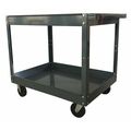 Zoro Select Utility Cart with Deep Lipped Metal Shelves, Steel, Flat, 2 Shelves, 500 lb 3W137