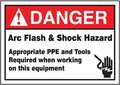 Accuform Danger Label, Arc Flash, 3-1/2x5 in, Adhesive Dura-Vinyl LELC130