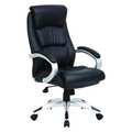 Zoro Select Leather Executive Chair, 19" to 22", Fixed Arms, Black, Silver 36FK01