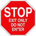 Brady Stop Exit Only Sign, 18" W, 18" H, English, Aluminum, Red 124554
