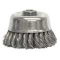 Weiler 4" Double Row Knot Wire Cup Brush .020" Steel Fill 5/8"-11 UNC Nut 12766