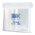 Reloc Zippit Reclosable Poly Bag 2-MIL, 5"x 10", Clear R510