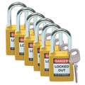 Brady Lockout Padlock, KA, Yellow, 1-3/4"H, PK6 105892