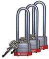 Brady Keyed Padlock, Extended, Rectangular Steel Body, Hardened Steel Shackle, 3/4 in W, 3 PK 123252