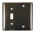 Hubbell Toggle Switch/Blank Wall Plates and Box Cover, Number of Gangs: 2 Stainless Steel, Brushed Finish SS113