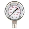 Zoro Select Pressure Gauge, 0 to 1000 psi, 1/4 in MNPT, Stainless Steel, Silver 4FML4