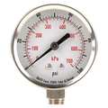 Zoro Select Pressure Gauge, 0 to 100 psi, 1/4 in MNPT, Stainless Steel, Silver 4FMN3