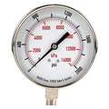 Zoro Select Pressure Gauge, 0 to 2000 psi, 1/4 in MNPT, Stainless Steel, Silver 4FMR6