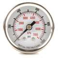 Zoro Select Pressure Gauge, 0 to 1000 psi, 1/8 in MNPT, Stainless Steel, Silver 4FMU1