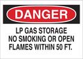 Brady Danger No Smoking Sign, 7" H, 10" W, Polyester, Rectangle, English, 84422 84422