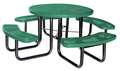 Zoro Select 46 in Dia Round Picnic Table, 4 Benches, Expanded Metal, Thermoplastic, Green 4HUP7