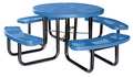 Zoro Select 46 in Dia Round Picnic Table, 4 Benches, Expanded Metal, Thermoplastic, Blue 4HUP6