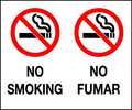 Brady No Smoking Sign, 7" H, 10" W, Plastic, Rectangle, English, Spanish, 122507 122507