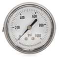 Zoro Select Pressure Gauge, 0 to 1000 psi, 1/4 in MNPT, Steel, Black 4UA29