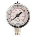 Zoro Select Pressure Gauge, 0 to 1000 psi, 1/4 in MNPT, Stainless Steel, Silver 4CFG5