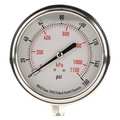 Zoro Select Pressure Gauge, 0 to 160 psi, 1/4 in MNPT, Stainless Steel, Silver 4CFK1