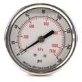 Zoro Select Pressure Gauge, 0 to 160 psi, 1/4 in MNPT, Stainless Steel, Silver 4CFR7