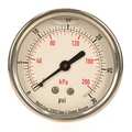 Zoro Select Pressure Gauge, 0 to 30 psi, 1/4 in MNPT, Stainless Steel, Silver 4CFR4