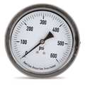Zoro Select Pressure Gauge, 0 to 600 psi, 1/4 in MNPT, Steel, Black 4CFA9