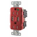Hubbell USB Charger Receptacle, 15 Amps, 125V AC, Flush Mount, Decorator Duplex Outlet, 5-15R, Red USB8200A5R