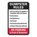Lyle Rflctv Dumpster Rules Sign, 18x12in, Alum, T1-1693-HI_12x18 T1-1693-HI_12x18