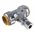 Sharkbite Tee Stop Valve, Brass, 3/4" x 1/4" Tube 24985