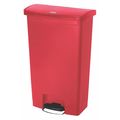 Rubbermaid Commercial 18 gal Rectangular Trash Can, Red, 19 1/2 in Dia, Step-On, Plastic 1883568