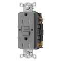 Hubbell GFCI Receptacle, 15A, 125VAC, 5-15R, Gray GFRTW15GRY