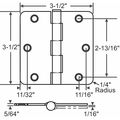 Zoro Select 3 1/2 in W x 3 1/2 in H Satin Brass Door and Butt Hinge 56-261SBRS