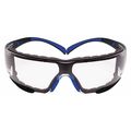 3M Safety Glasses, SecureFit Series, Scotchgard Anti-Fog, Indoor/Outdoor, Black/Blue Frame, Clear Lens 1334247