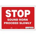 Condor Stop Sound Horn Sign, 10" W, 7" H, English, Plastic, Red 477G51