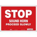 Condor Stop Sound Horn Sign, 14" W, 10" H, English, Plastic, Red 477G52