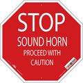 Condor Stop Sound Horn Sign, 24" W, 24" H, English, Aluminum, Red 477G56