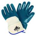 Mcr Safety Nitrile Coated Gloves, 3/4 Dip Coverage, Blue/White, L, PR 97962L