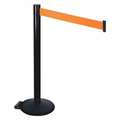 Retracta-Belt Barrier Post, Black, Orange Belt, w/Wheels 335BA-OR