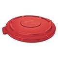 Rubbermaid Commercial 55 gal Flat Trash Can Lid, 26 3/4 in W/Dia, Red, Resin, 0 Openings FG265400RED